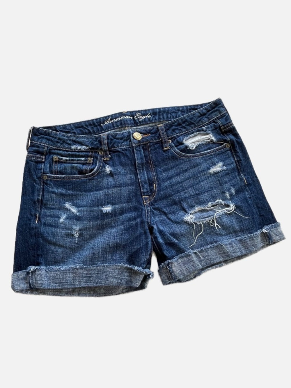 American Eagle Outfitters Distressed Rolled-Hem Jean Shorts 100% Cotton 8